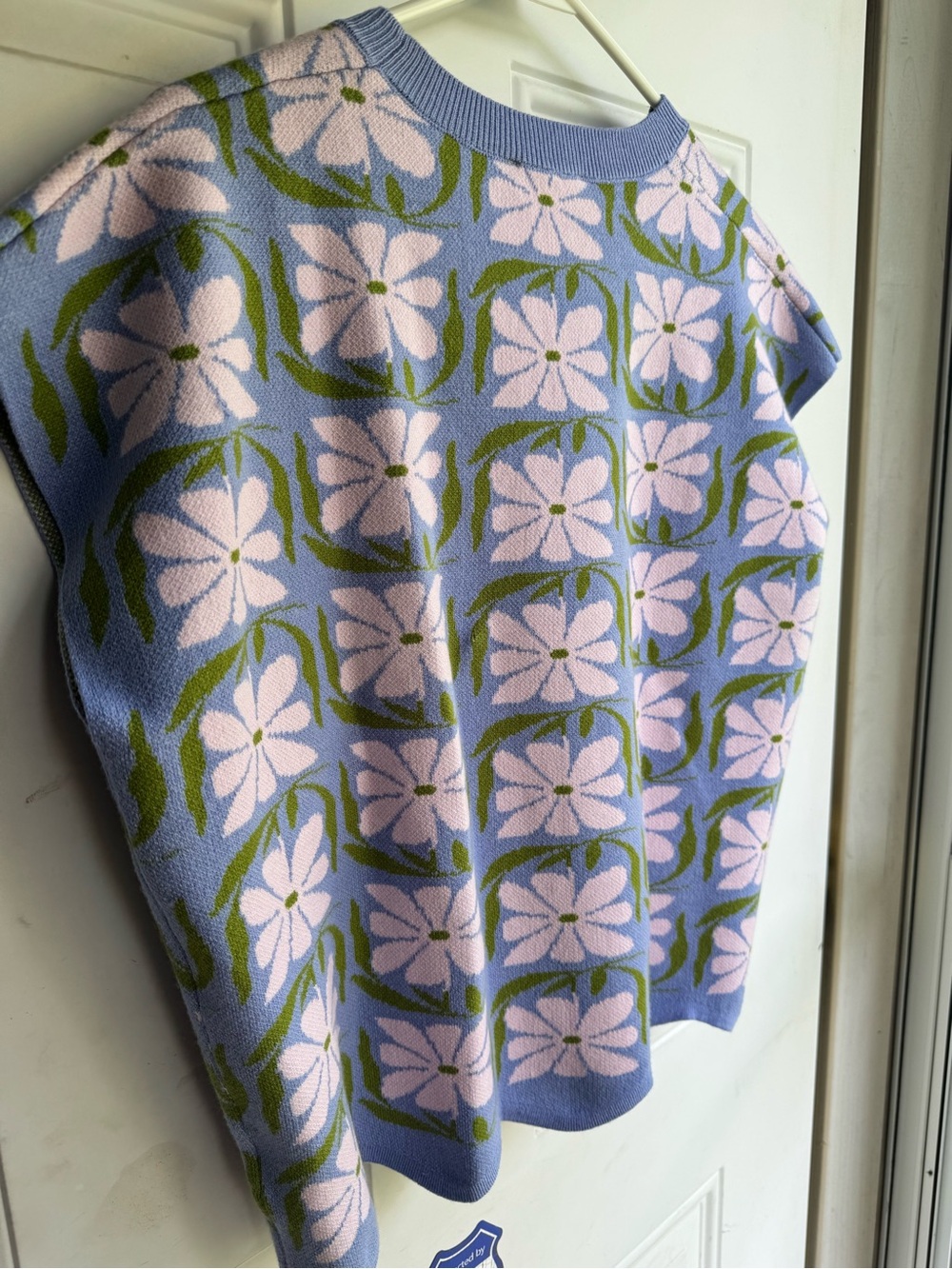 entro Lavender Floral Knit Top with Light Pink Flowers and Green Leaves - Picture 2 of 5